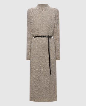 Brunello Cucinelli Gray openwork dress with belt MFA790A94