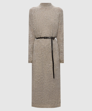 Gray openwork dress with belt