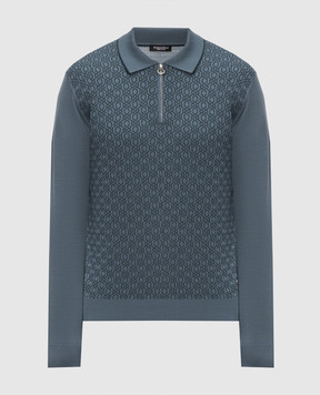 Stefano Ricci Blue wool and silk polo shirt with pattern KE06018P30E26304