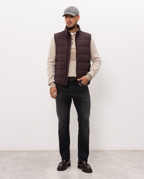 Peserico Burgundy down vest with logo patch R53082DG3604