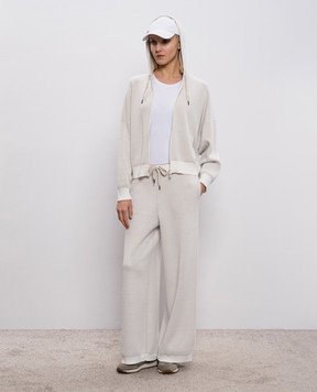 Brunello Cucinelli White ribbed top with monil chain M0TC8FX230