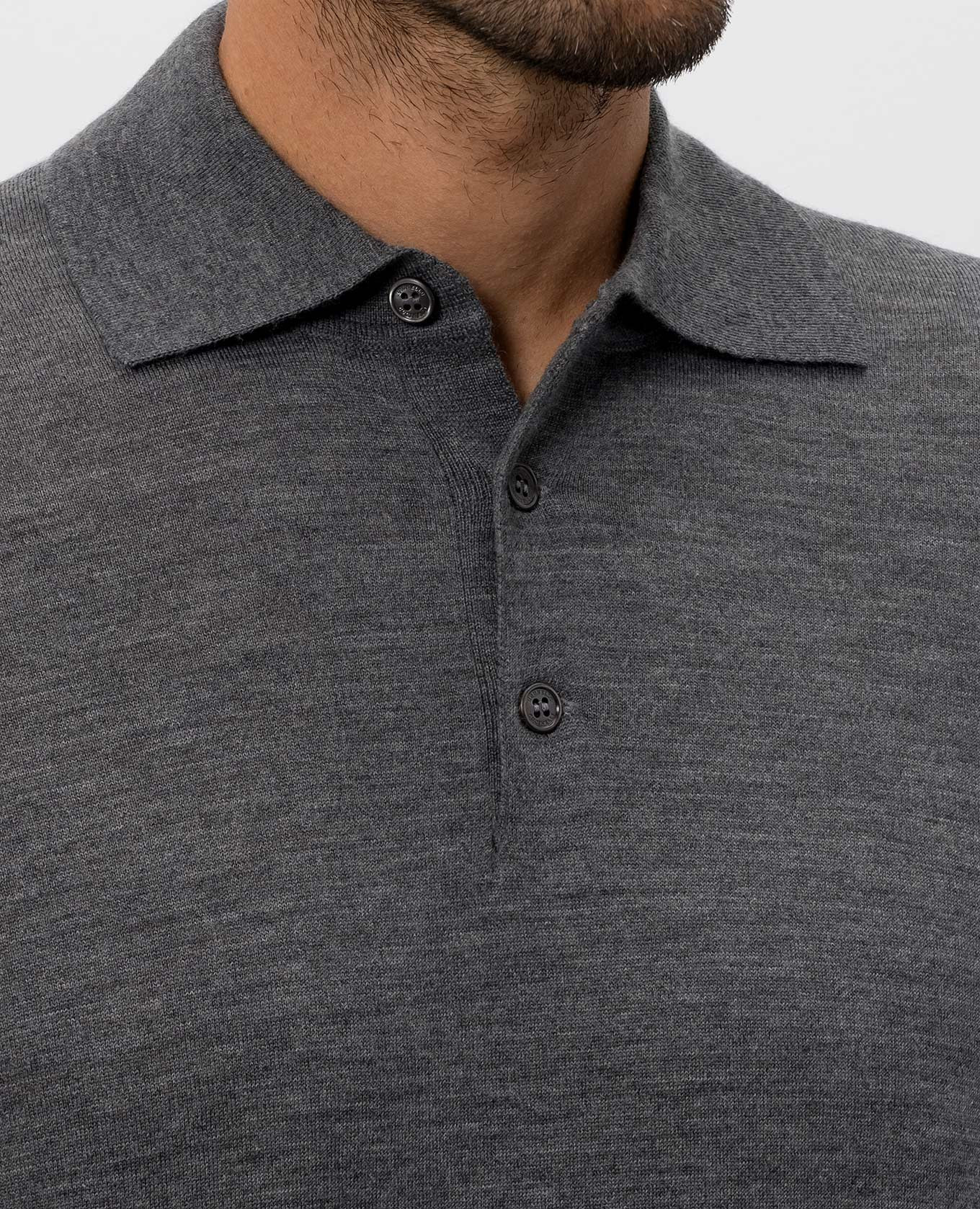 Melange grey wool and cashmere polo shirt Brunello Cucinelli 5