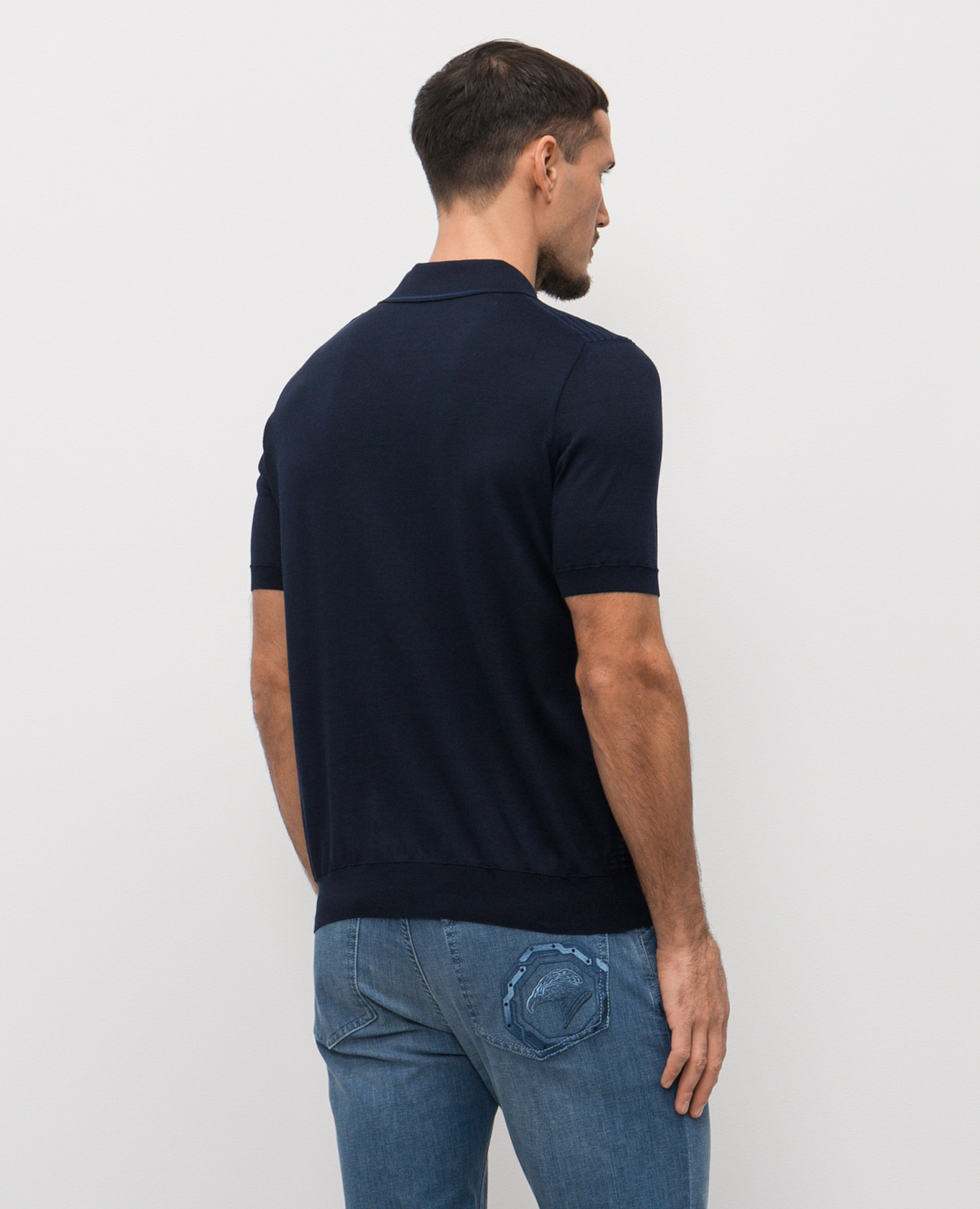 

Blue polo shirt with patterned silk Stefano Ricci