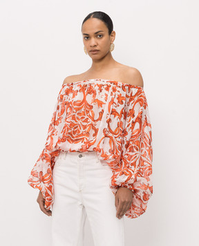 Dolce&Gabbana White silk blouse with branded print F72G7TGDDRH