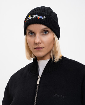 Off-White Black wool hat with logo OWLC017F25KNI001