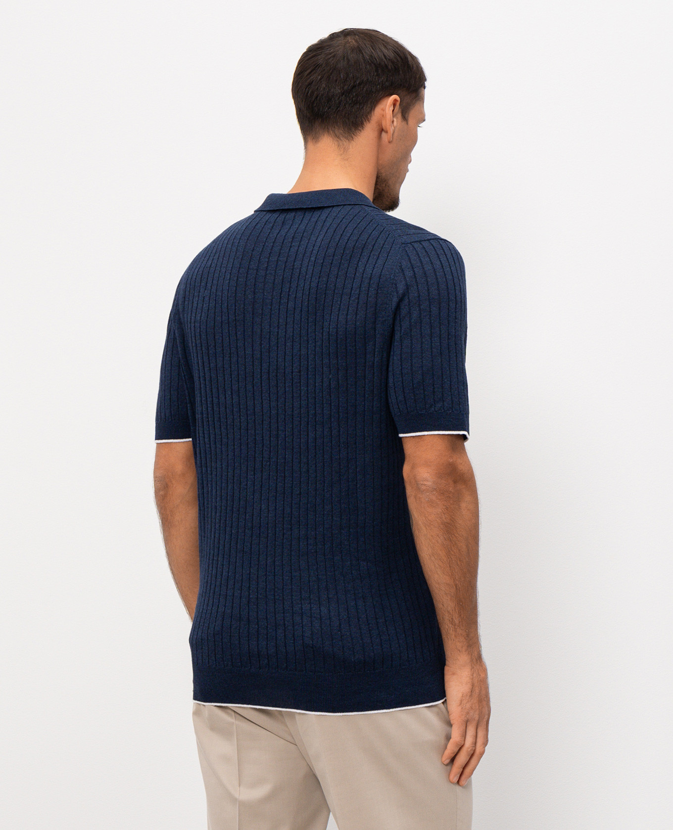 

Blue polo shirt with ribbed linen Pini Parma