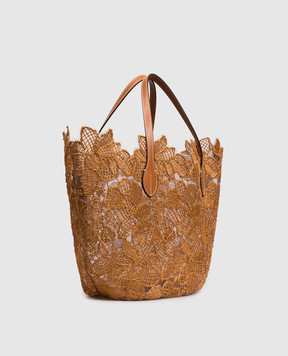 Ermanno Scervino Life Brown tote bag with floral pattern and raffia D484S500ZQP