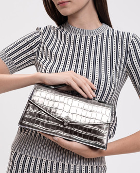 Alexander McQueen Gray crocodile-embossed leather trapezoid bag 8746191HBA3