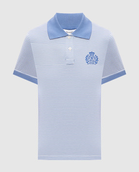 Sporty & Rich NY Crest Prep Blue Striped Polo with Embroidered Emblem TO10476243ST19