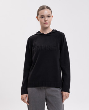 Twinset Black hoodie with logo pattern 262LI3NCC