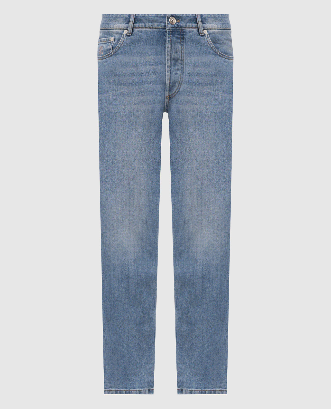 Blue jeans with embroidered emblem