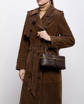Christian Villa Brown leather bag with logo print 06301