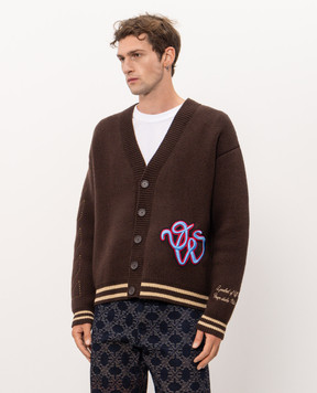 Off-White Cat Off Varsity Brown Wool Cardigan 44MHB019F26K001