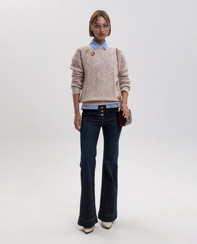 Twinset Beige wool sweater with floral embroidery 262AP3191