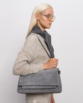Brunello Cucinelli Grey suede satchel bag with logo embossing MBDLB2816