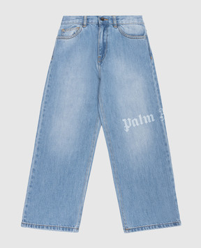 Palm Angels Children's blue jeans with a worn effect PBYB009S26DEN001