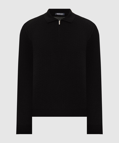Black wool and silk polo shirt