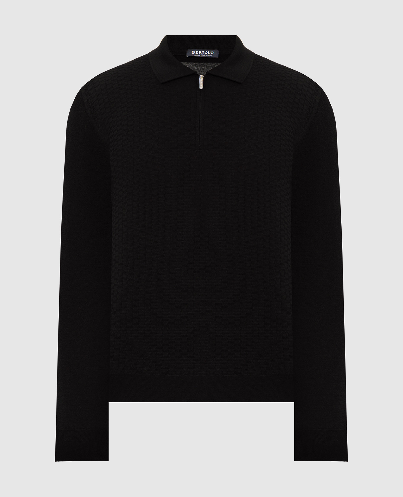 Black wool and silk polo shirt