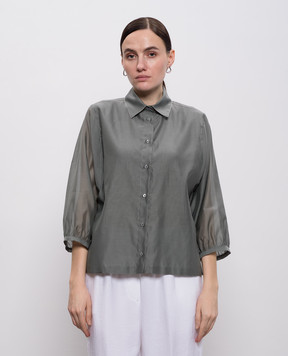 Peserico Green silk blouse with monil chain S0601308372