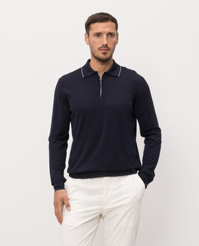 Stefano Ricci Blue wool, silk and cashmere polo with monogram KE08004P30E26374
