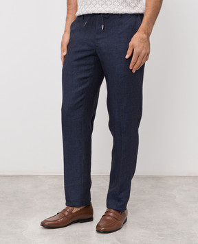 Bertolo Cashmere Navy blue linen pants 611625