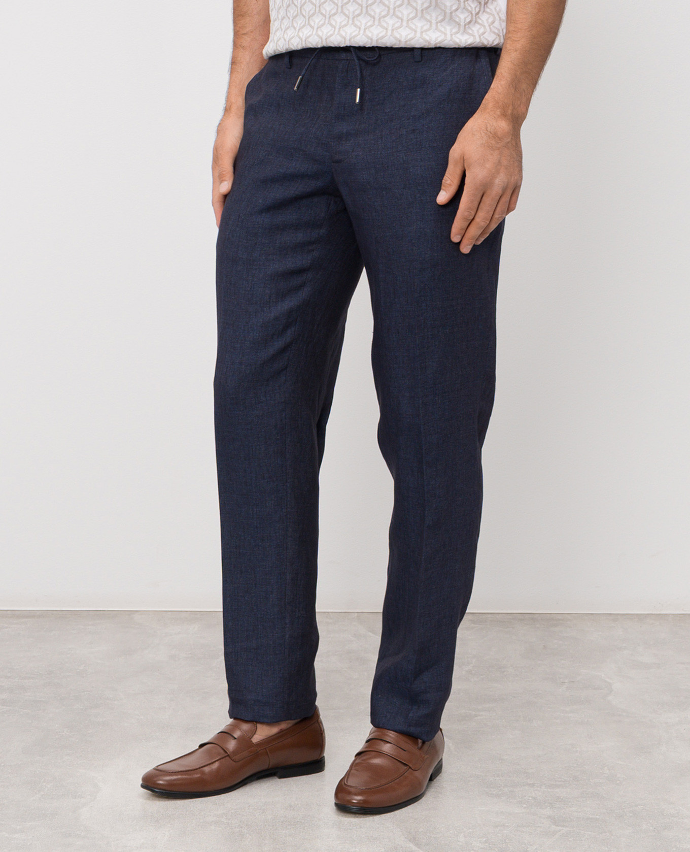 Navy blue linen pants Bertolo Cashmere 3
