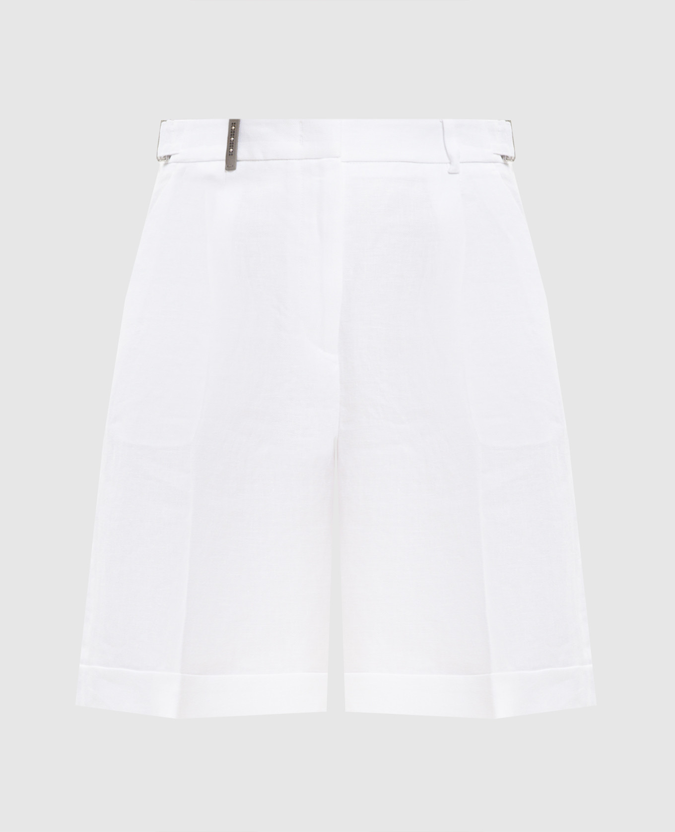 White linen shorts with lapels