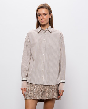 Brunello Cucinelli Ivory striped shirt with monil chain MG705M2M26