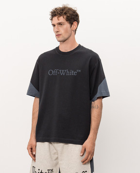 Off-White Blue t-shirt with logo print 44MAA120F26J01D