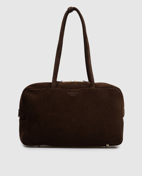 Christian Villa Brown suede bowler bag with embossed logo 06406