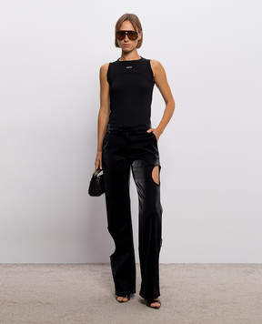 Off-White Black ribbed top with logo embroidery 2FA00673T