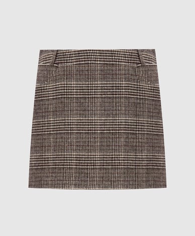 Checked wool mini skirt