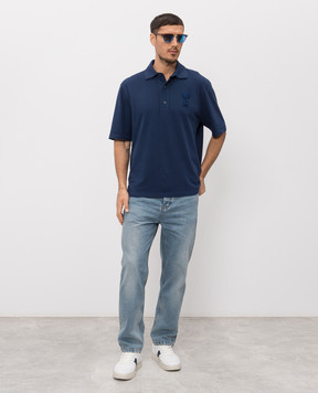 Ami Paris Blue polo with textured logo patch UPL428JE0221m