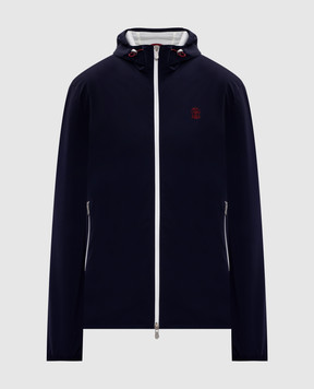 Brunello Cucinelli Blue windbreaker with embroidered emblem MM49A7440G