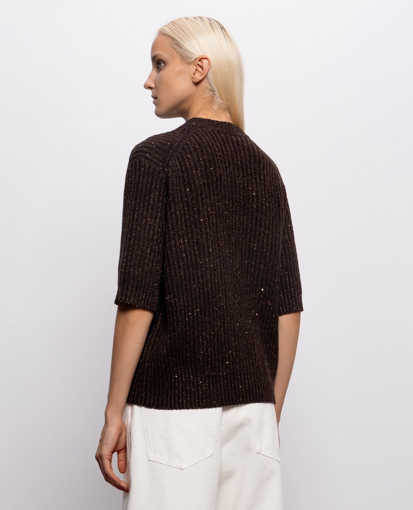 Brown cashmere and wool knitted top Brunello Cucinelli 4
