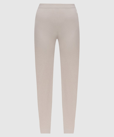 Leggings aus elfenbeinfarbenem Rippstrick aus Wolle und Kaschmir