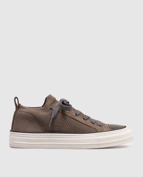 Brunello Cucinelli Brown sneakers with a monil chain MZ35G2650