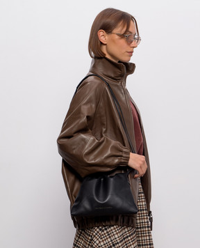 Brunello Cucinelli Black leather pouch bag with monil chain MBXAD2808P