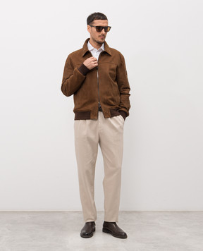 ISAIA Brown suede jacket with textured emblem LW0210PLW67
