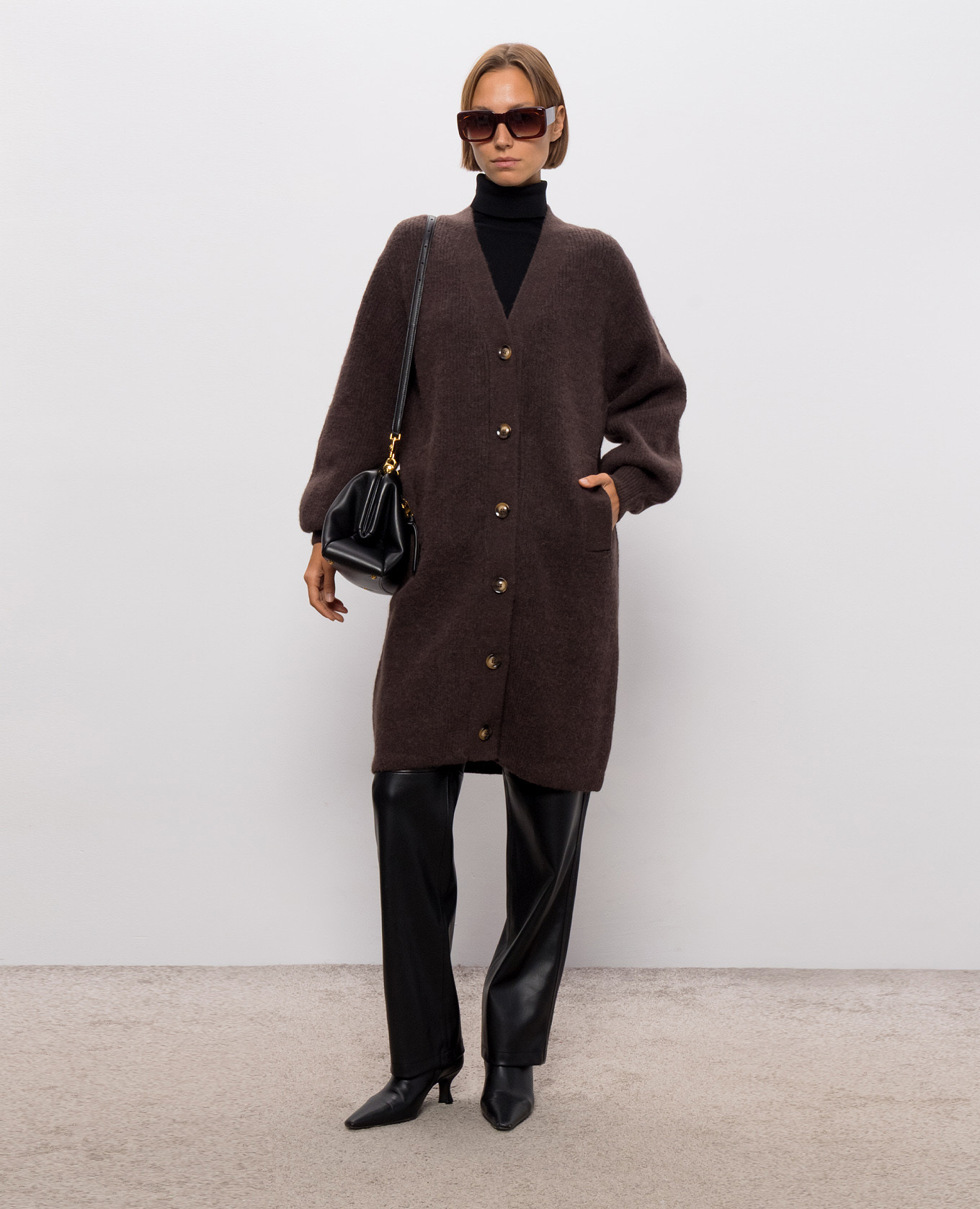 Brown elongated cardigan with alpaca wool Twinset 2