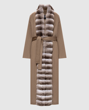 Fabio Gavazzi Brown cashmere coat with chinchilla fur FG2361FDOR