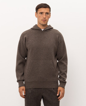 Agnona Brown cashmere, wool and silk hoodie KN12U582G1213