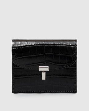 Toteme Black leather T-lock cardholder with crocodile embossed design 251WAM0042LE0076