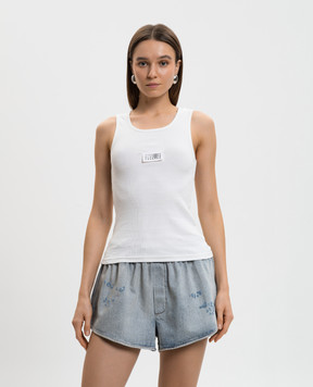 Maison Margiela MM6 White ribbed top with logo patch S52NL0075M20054