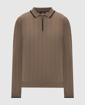 Stefano Ricci Brown wool polo shirt with contrast piping K303024P30F26346