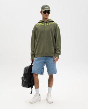 Palm Angels Khaki hoodies with logo print PMBB17DS26FLE007