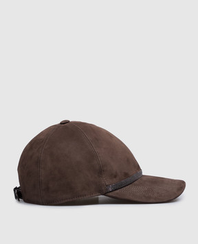 Brunello Cucinelli Brown suede cap with monil chain MCAP9F151P