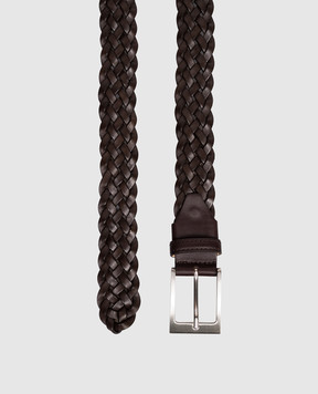 Cashmere&Whiskey Brown leather braided belt BRAID