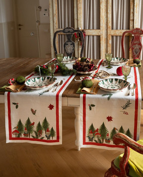 TESSITURA TOSCANA TELERIE White linen runner JOLLY ELF NT240112020067
