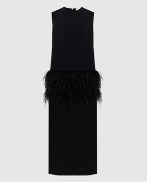 Loulou de Saison Black midi dress SONIA with ostrich feathers SONIA